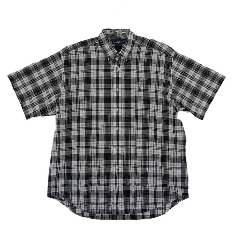 Ralph Lauren Blake Button Down Shirt Men's Size Large Black Wt Plaid 100% Cotton